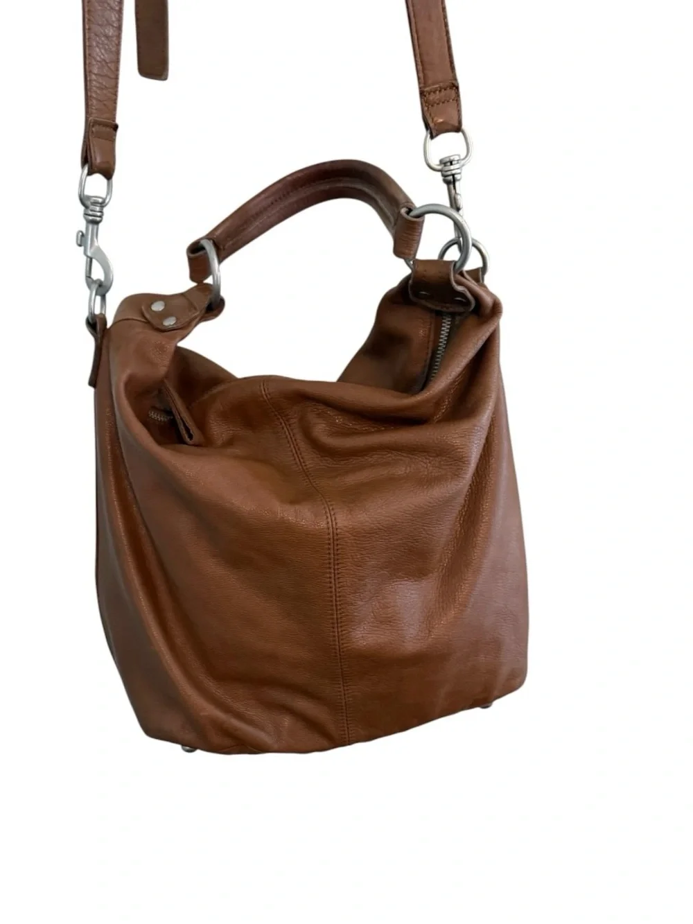 L.K. BERLIN Caramel Brown Leather Front Pockets Shoulder Bag